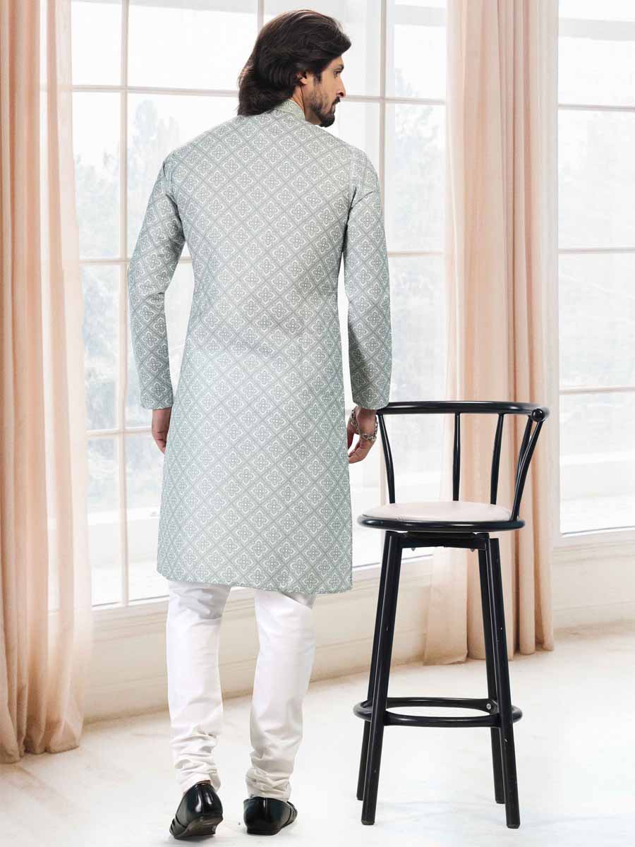 Green Cotton Printed Festival Mehendi Kurta