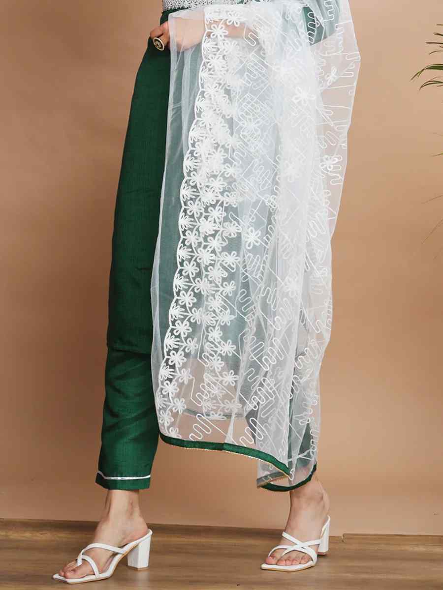 Green Cotton Silk Blend Embroidered Festival Casual Ready Pant Salwar Kameez