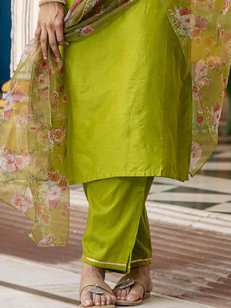 Green Cotton Silk Blend Embroidery Party Wedding Festival Casual Ready Pant Salwar Kameez
