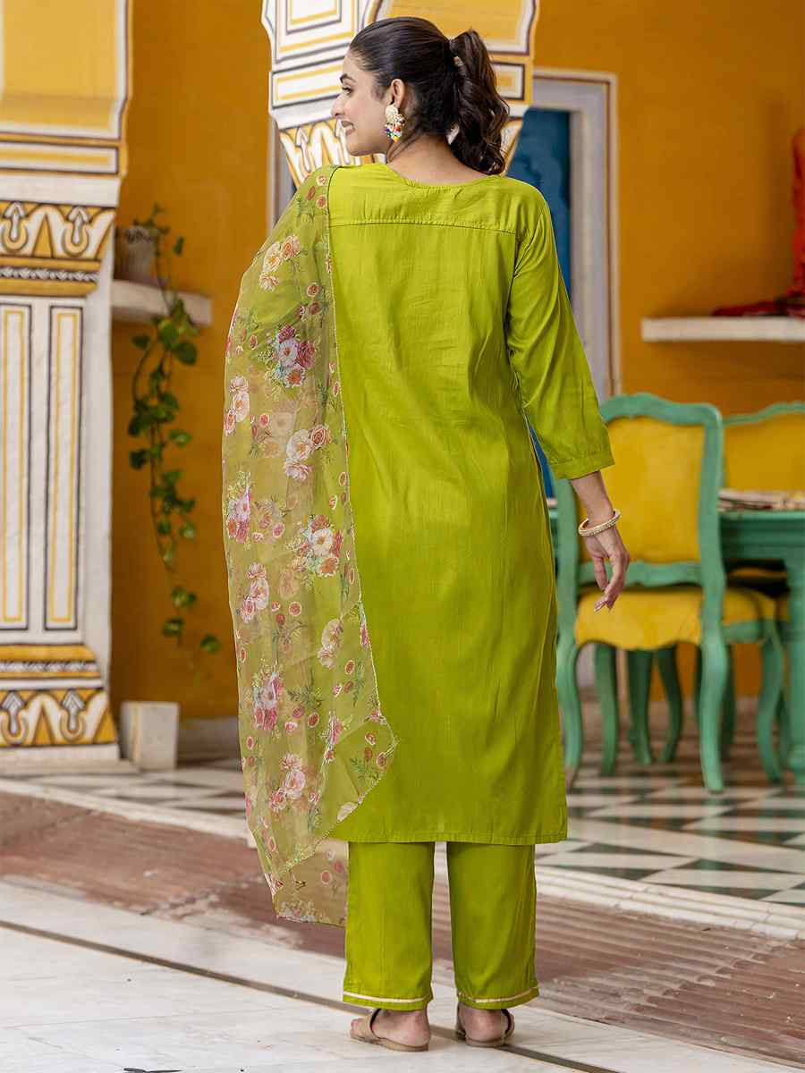 Green Cotton Silk Blend Embroidery Party Wedding Festival Casual Ready Pant Salwar Kameez