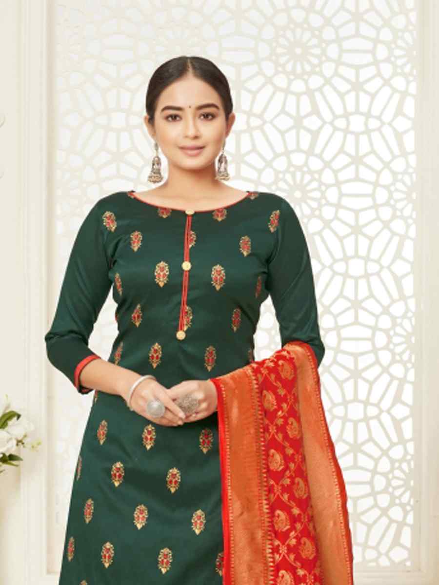 Green Cotton Silk Blend Handwoven Wedding Festival Patiala Salwar Kameez