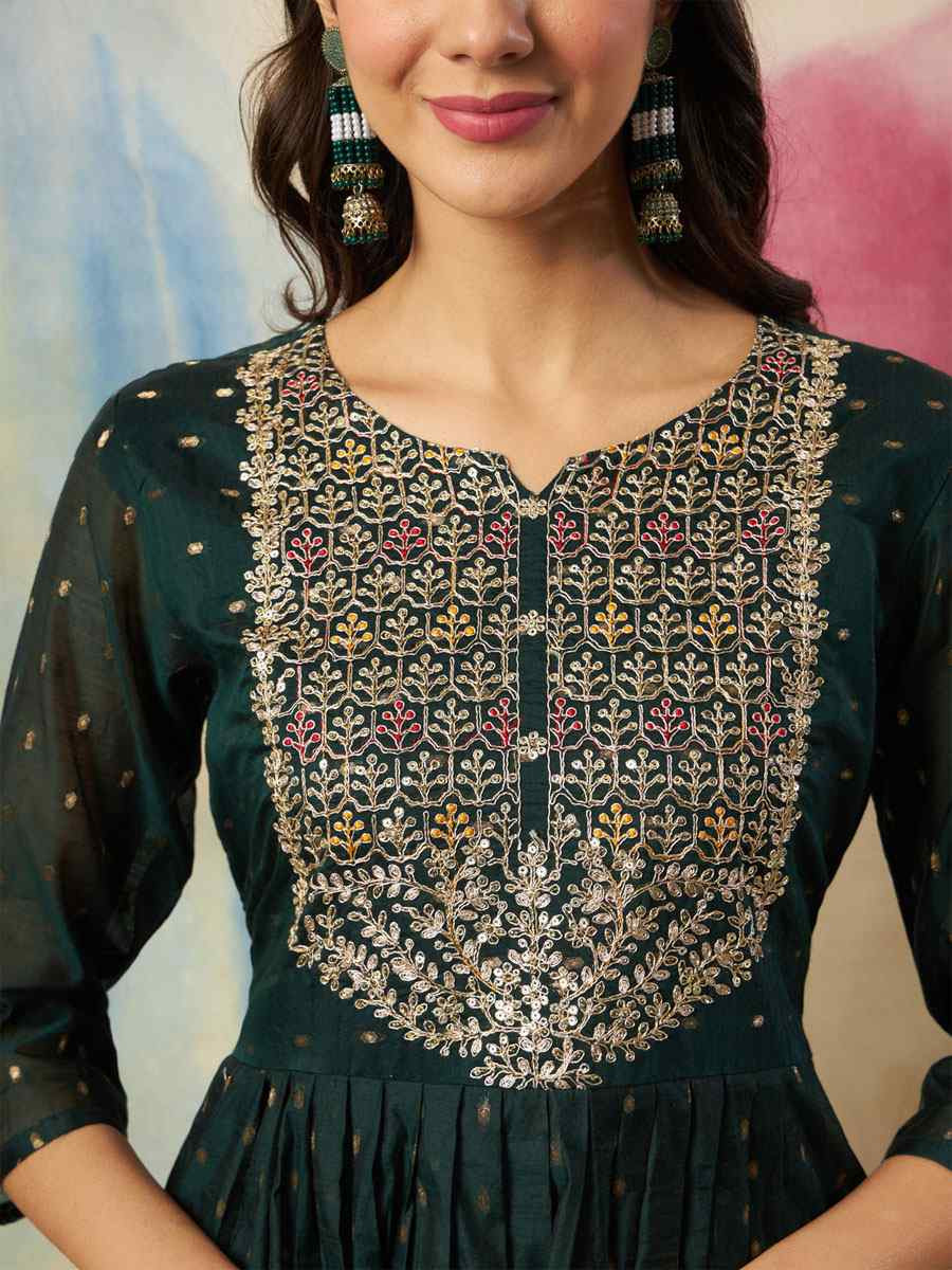 Green Cotton Silk Embroidery Party Wedding Festival Casual Ready Pant Salwar Kameez