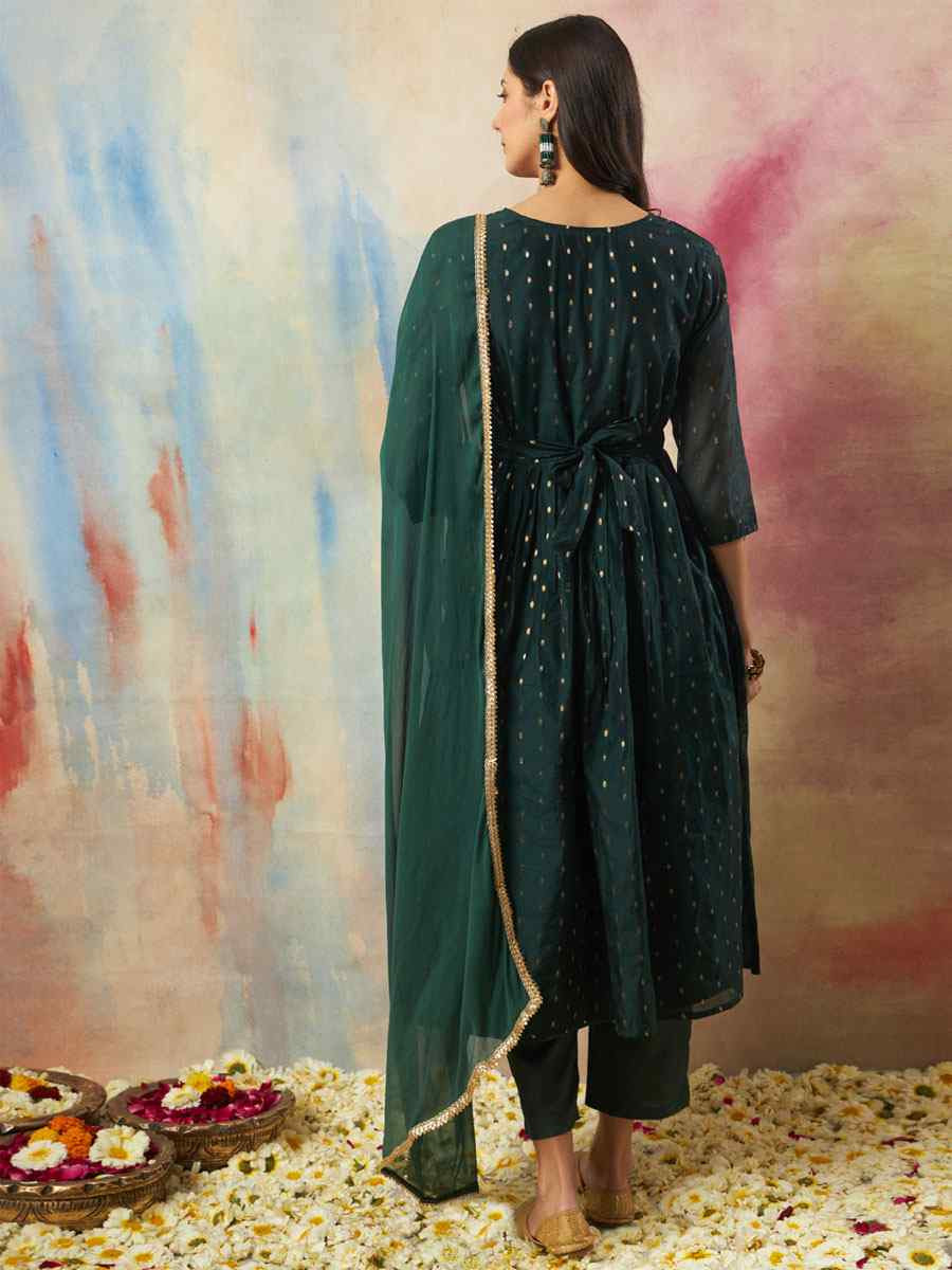 Green Cotton Silk Embroidery Party Wedding Festival Casual Ready Pant Salwar Kameez