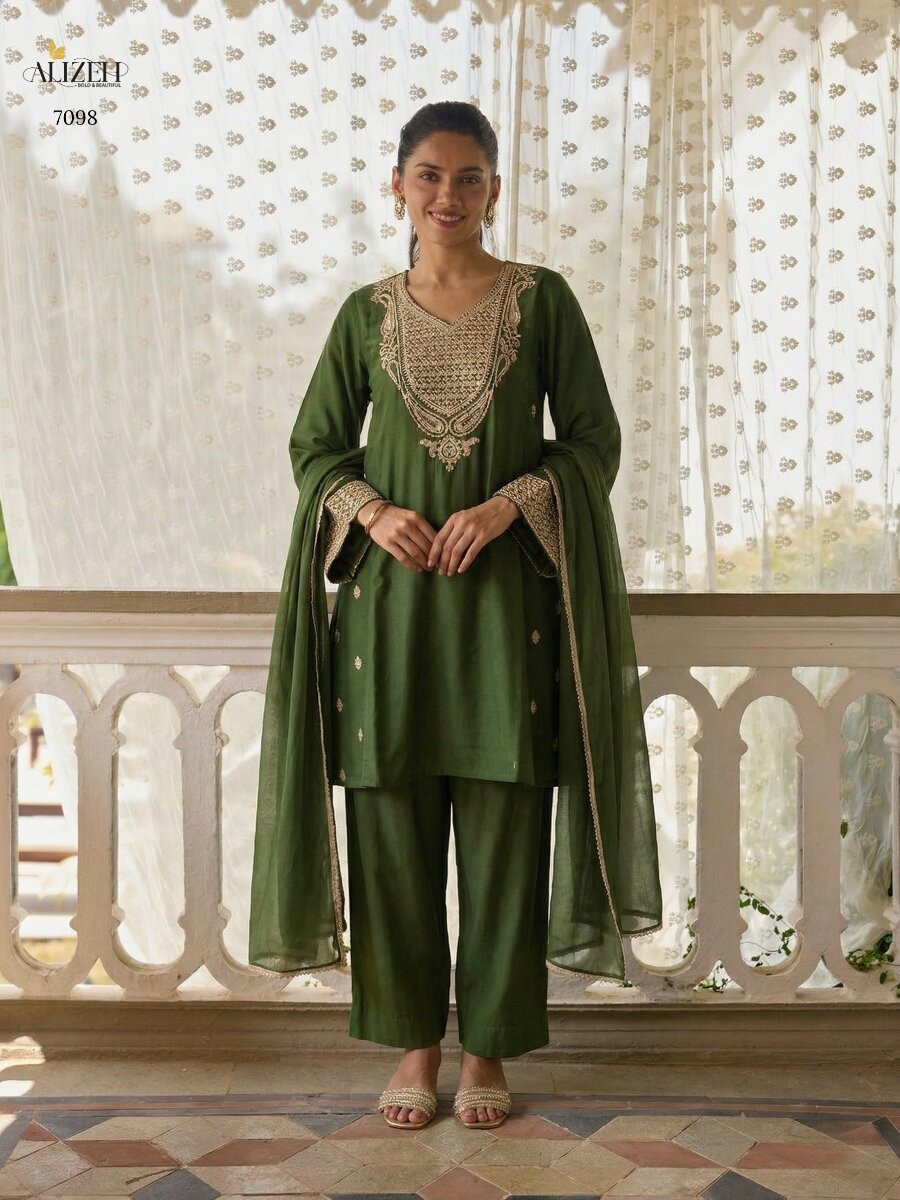 Green Cotton Silk Embroidery Wedding Party Festival Casual Ready Palazzo Pant Salwar Kameez