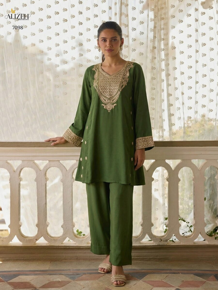Green Cotton Silk Embroidery Wedding Party Festival Casual Ready Palazzo Pant Salwar Kameez