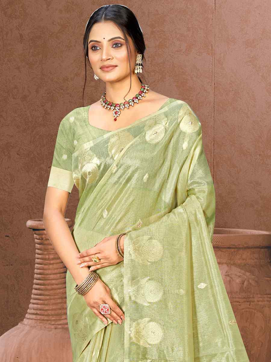Green Cotton Silk Handwoven Casual Festival Party Classic Style Sarees