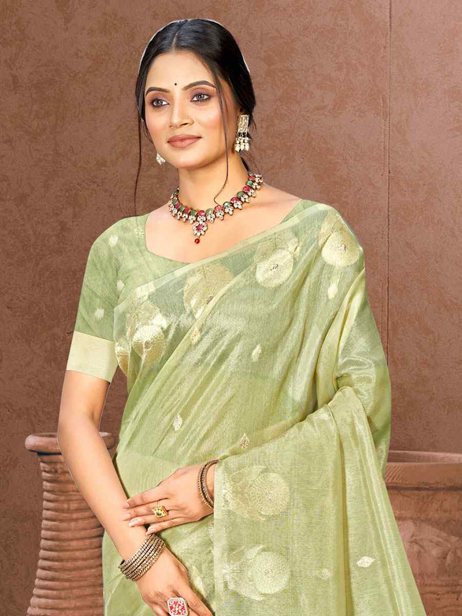 Green Cotton Silk Handwoven Casual Festival Party Classic Style Sarees