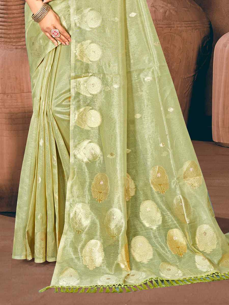Green Cotton Silk Handwoven Casual Festival Party Classic Style Sarees