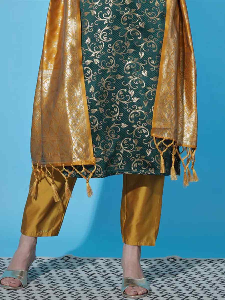Green Cotton Silk Handwoven Festival Mehendi Ready Pant Salwar Kameez