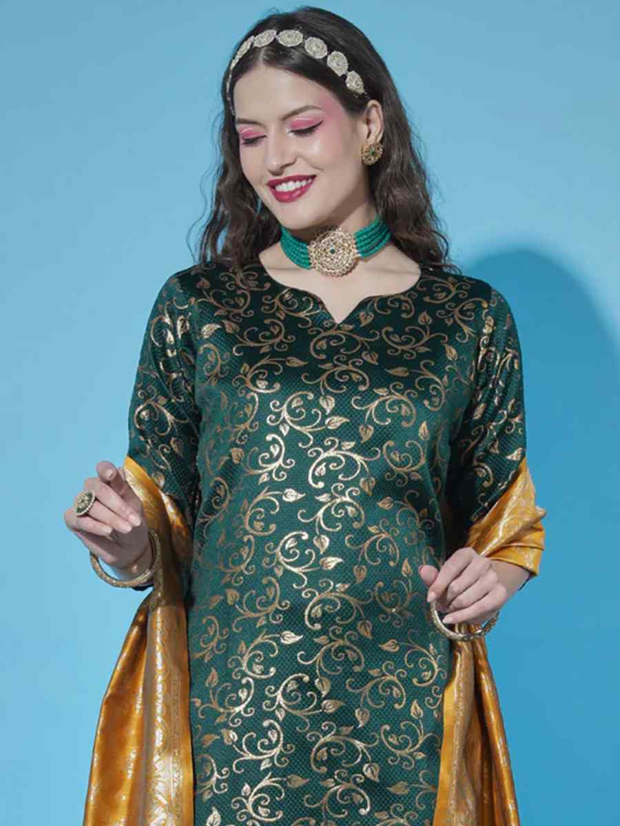 Green Cotton Silk Handwoven Festival Mehendi Ready Pant Salwar Kameez