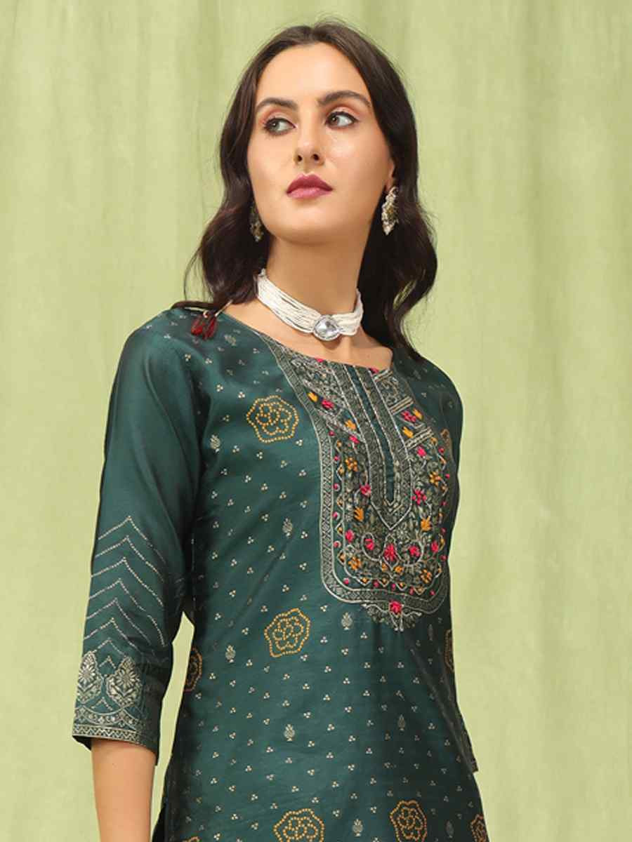 Green Cotton Silk Jacquard Embroidery Party Wedding Festival Casual Ready Pant Salwar Kameez