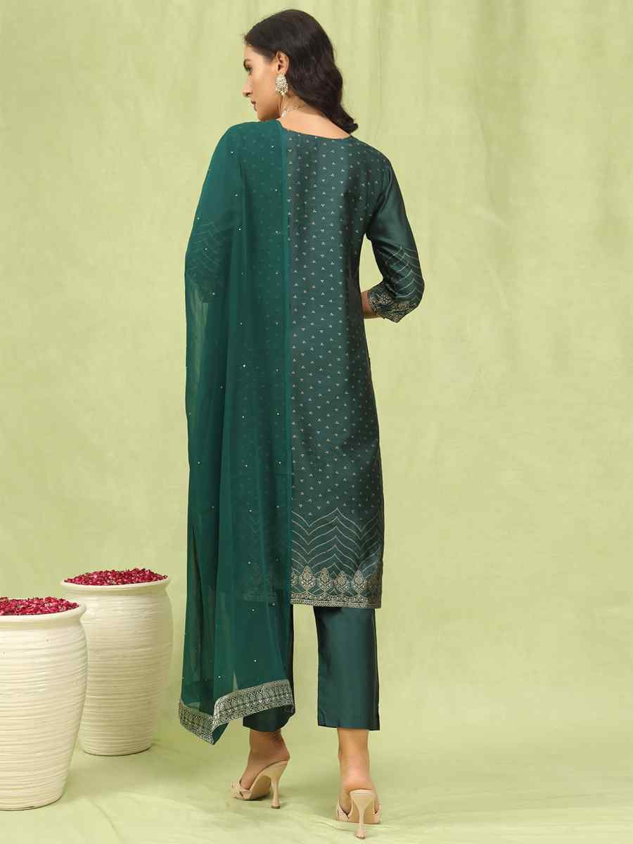 Green Cotton Silk Jacquard Embroidery Party Wedding Festival Casual Ready Pant Salwar Kameez