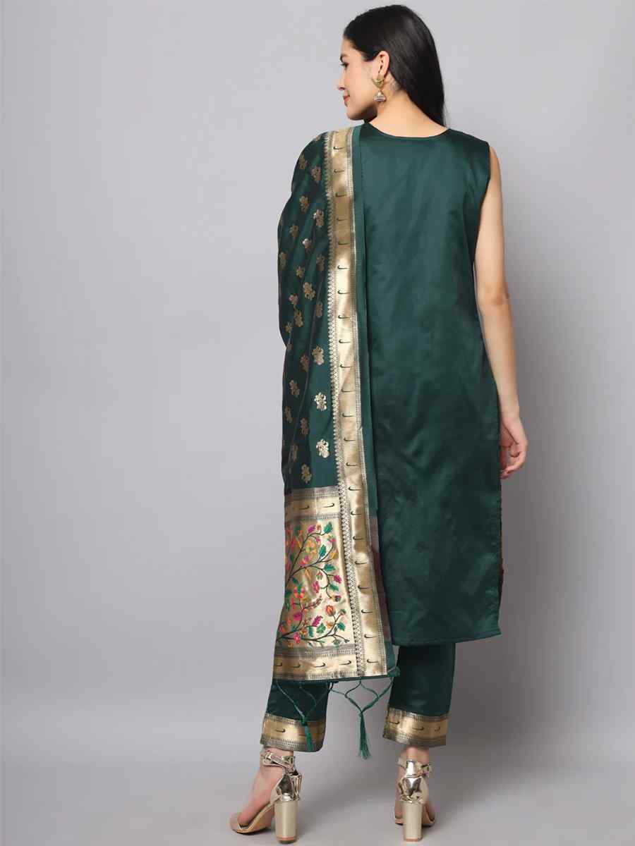 Green Cotton Silk Jacquard Handwoven Festival Mehendi Ready Pant Salwar Kameez
