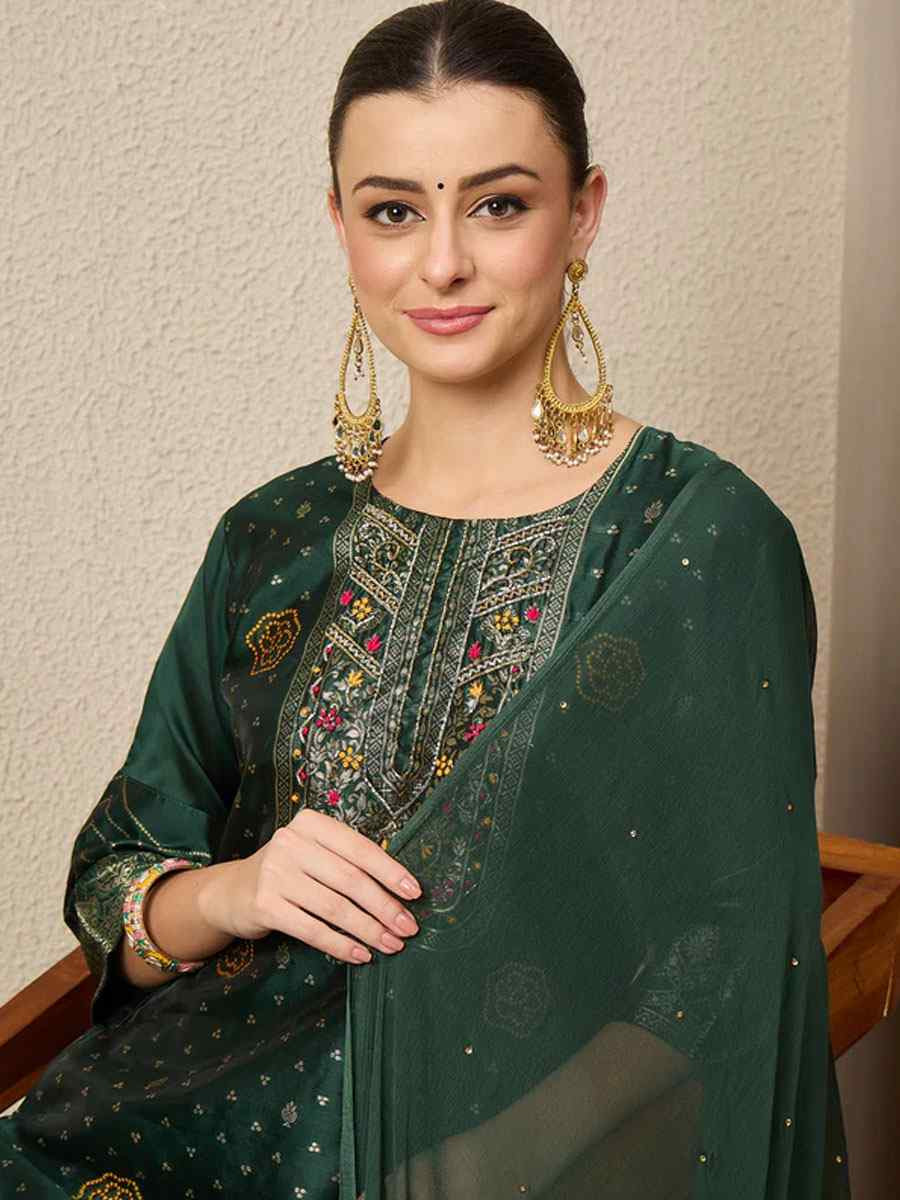 Green Cotton Silk Jacquard Handwoven Party Wedding Festival Casual Ready Pant Salwar Kameez