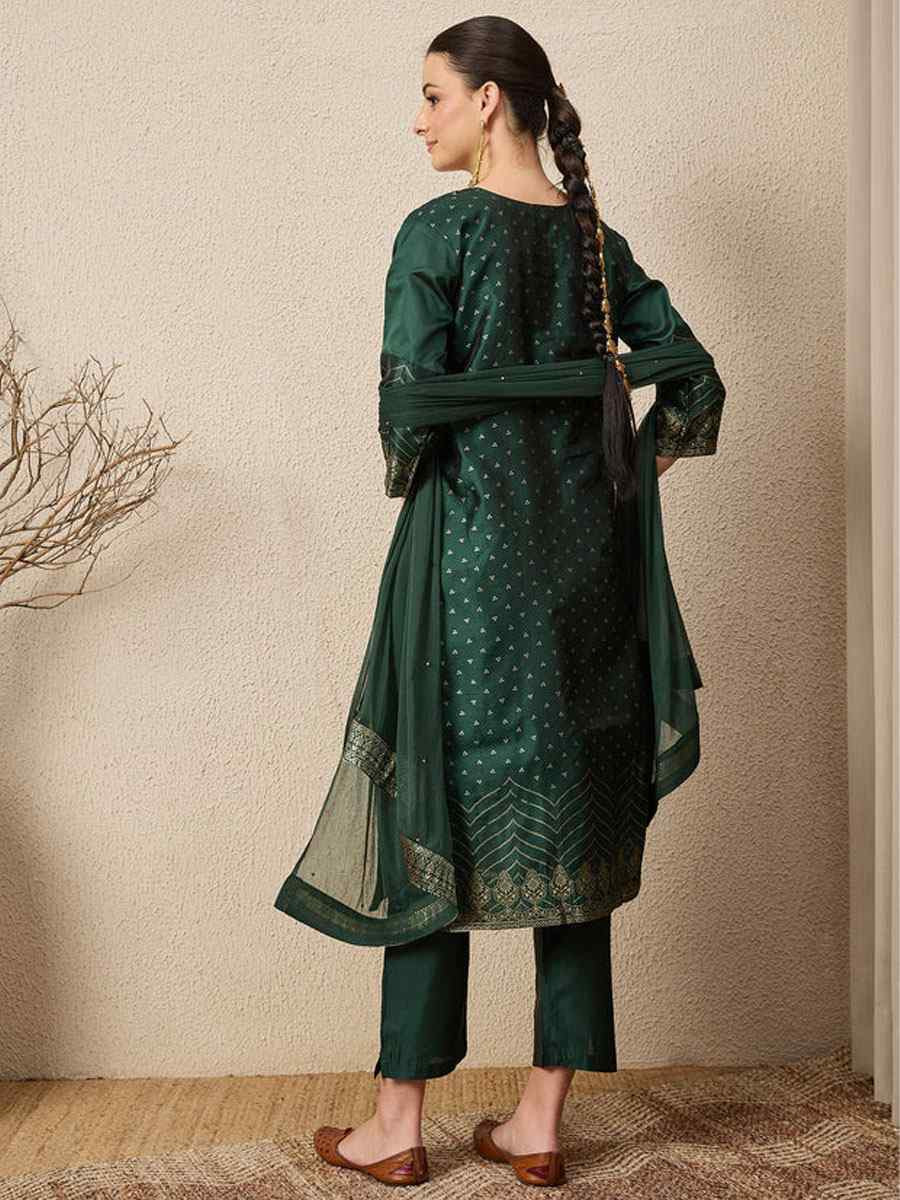 Green Cotton Silk Jacquard Handwoven Party Wedding Festival Casual Ready Pant Salwar Kameez