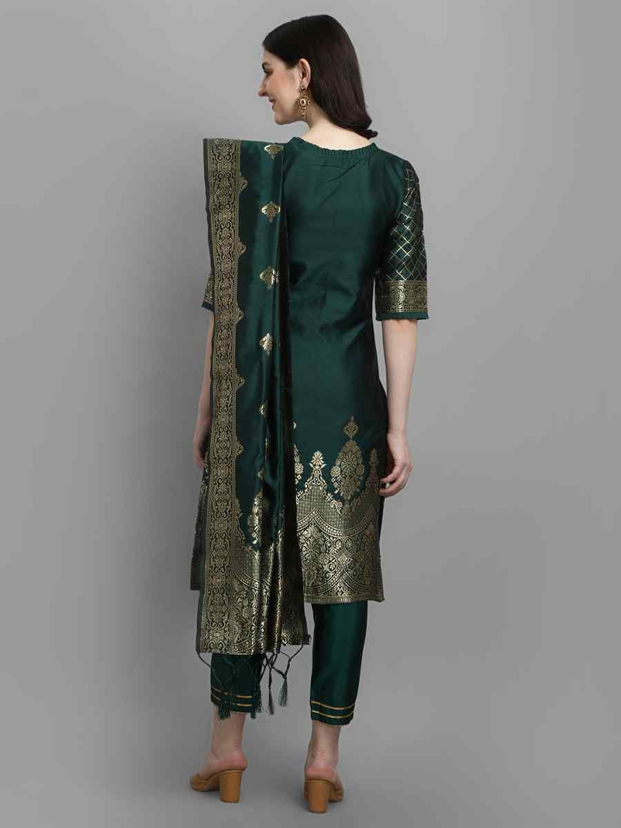 Green Cotton Silk Jacquard Handwoven Party Wedding Festival Casual Ready Pant Salwar Kameez