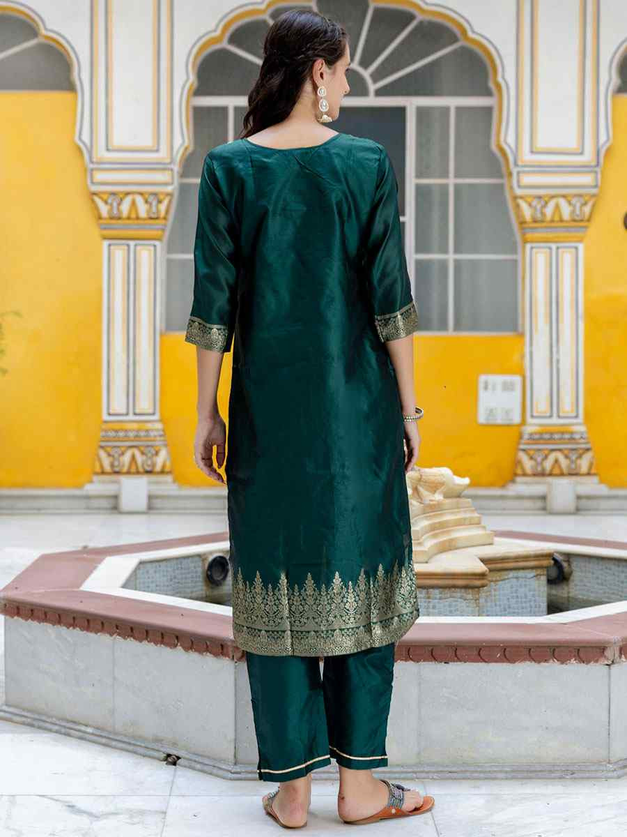 Green Cotton Silk Jacquard Handwoven Party Wedding Festival Casual Ready Pant Salwar Kameez