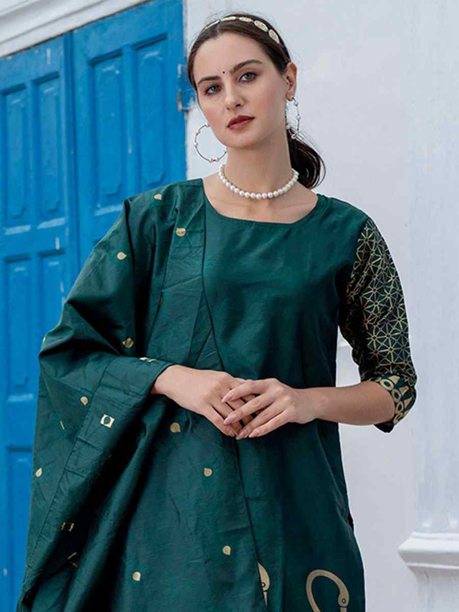 Green Cotton Silk Jacquard Work Party Wedding Festival Casual Ready Pant Salwar Kameez