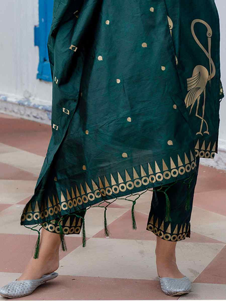 Green Cotton Silk Jacquard Work Party Wedding Festival Casual Ready Pant Salwar Kameez