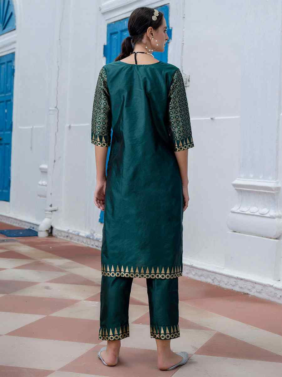 Green Cotton Silk Jacquard Work Party Wedding Festival Casual Ready Pant Salwar Kameez