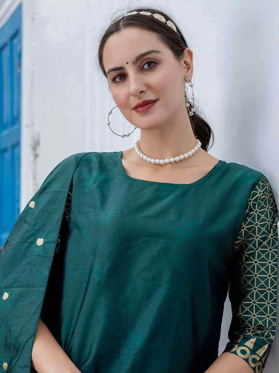 Green Cotton Silk Jacquard Work Party Wedding Festival Casual Ready Pant Salwar Kameez