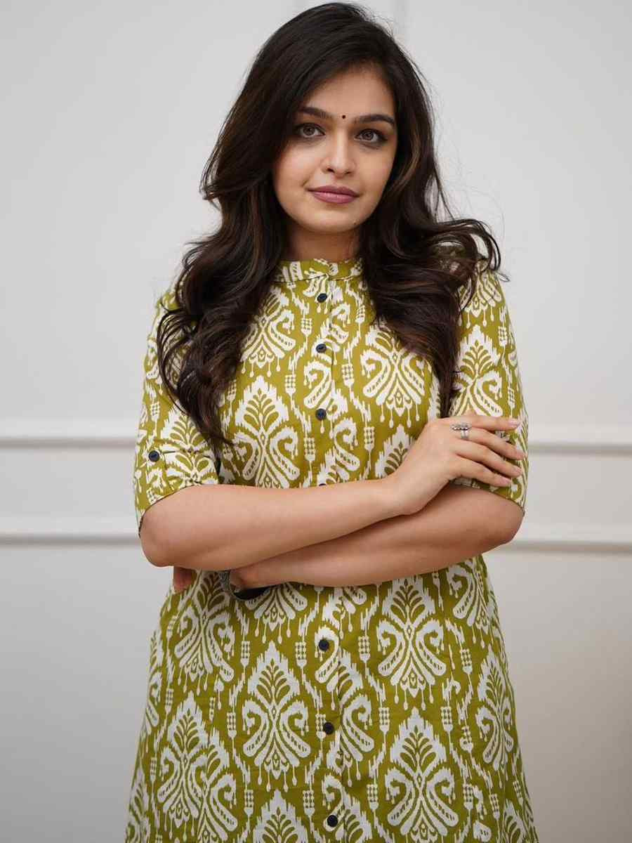 Green Cotton Slub Printed Festival Casual Kurti Bottom Women Wear