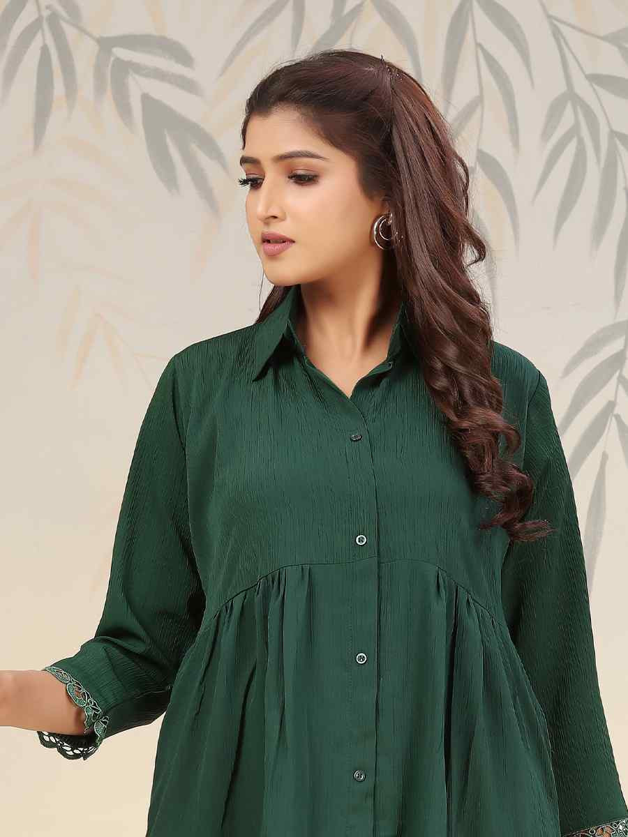 Green Cotton Solid Festival Casual Kurti