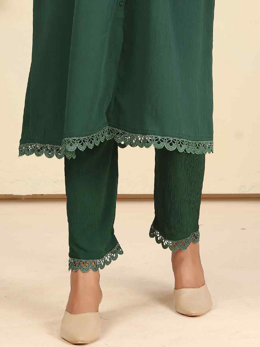 Green Cotton Solid Festival Casual Kurti