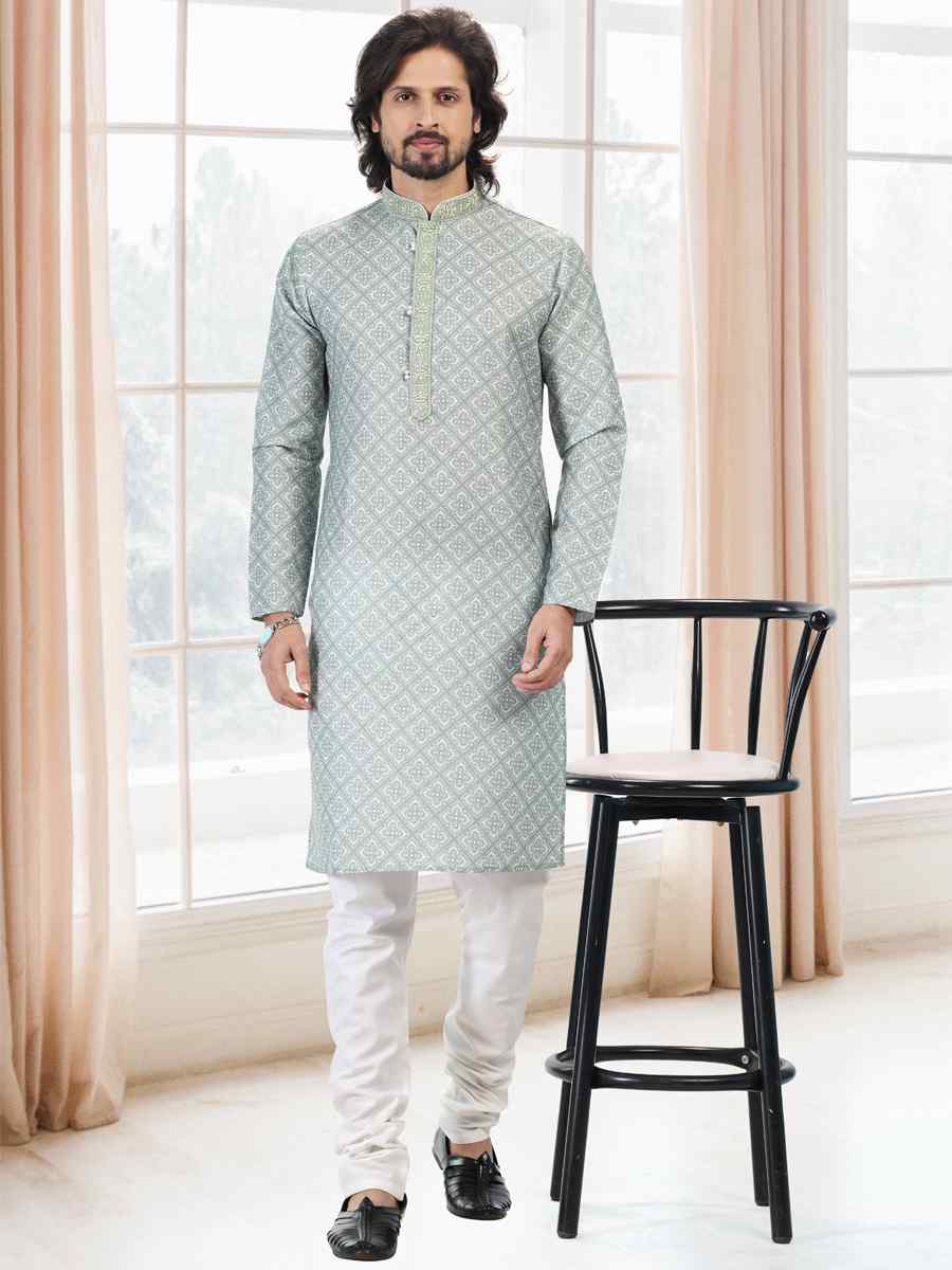 Green Cotton Woven Festival Party Kurta