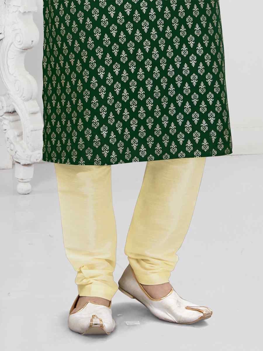 Green Cotton Woven Festival Wedding Kurta