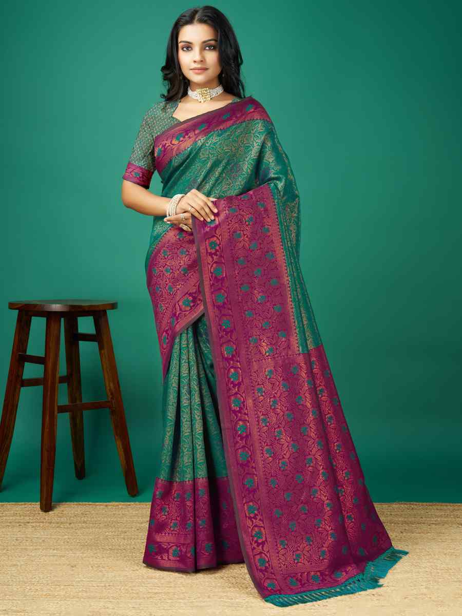 Green Cream Soft Silk Handwoven Festival Casual Heavy Border Saree