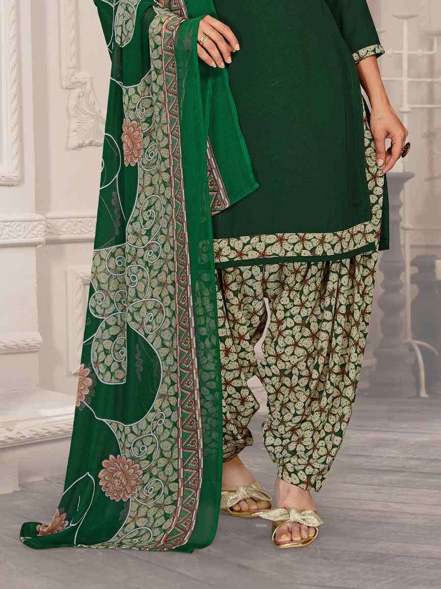 Green Crepe Georgette Printed Casual Festival Patiala Salwar Kameez