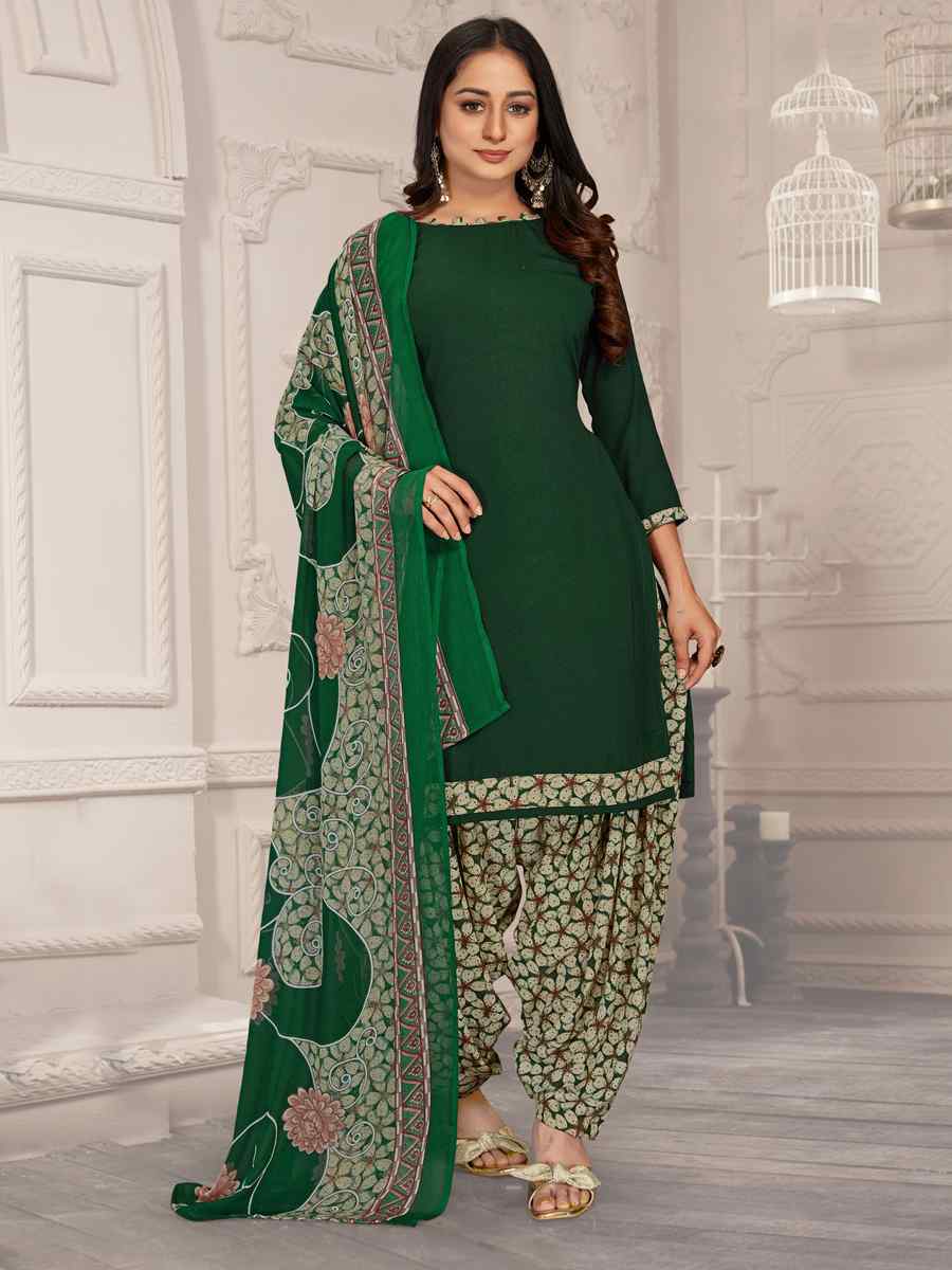 Green Crepe Georgette Printed Casual Festival Patiala Salwar Kameez