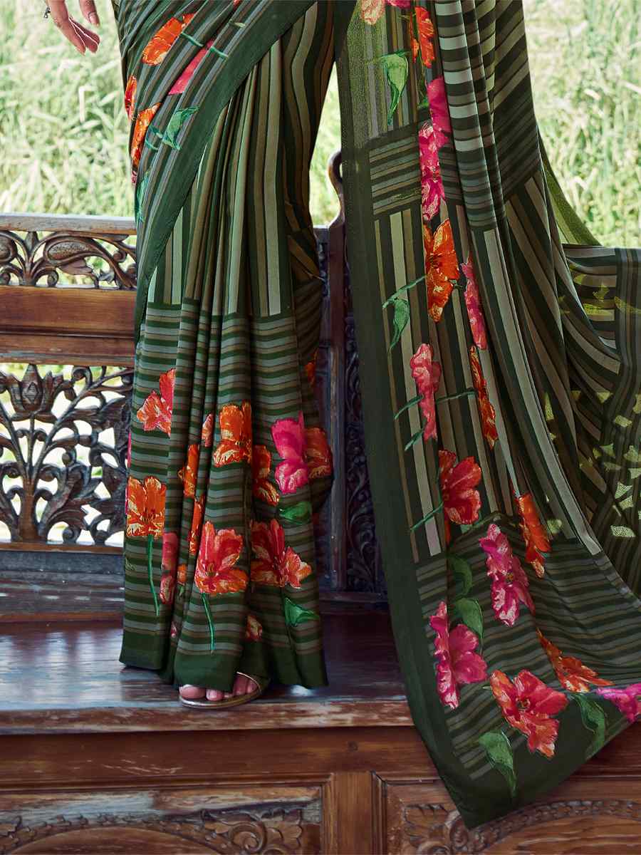 Green Crepe Silk Printed Casual Festival Contemporary Saree