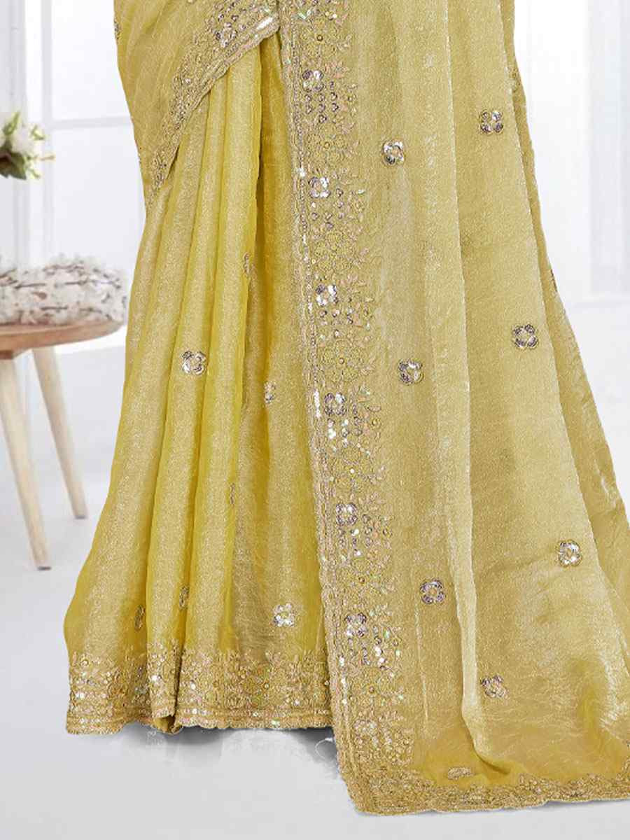 Green Cursh Silk Embroidery Bridal Reception Festival Wedding Fancy Heavy Border Saree