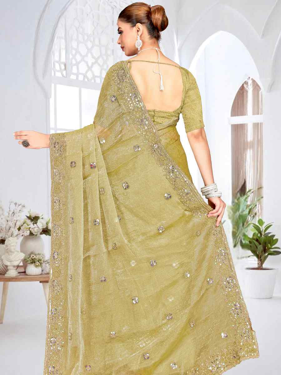 Green Cursh Silk Embroidery Bridal Reception Festival Wedding Fancy Heavy Border Saree