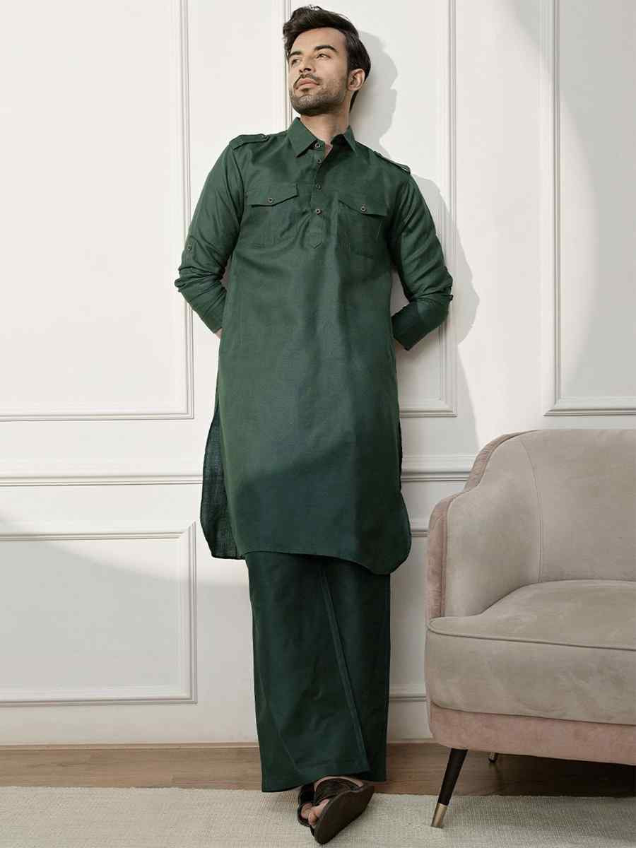 Green Dhupion Art Silk Plain Party Wedding Kurta