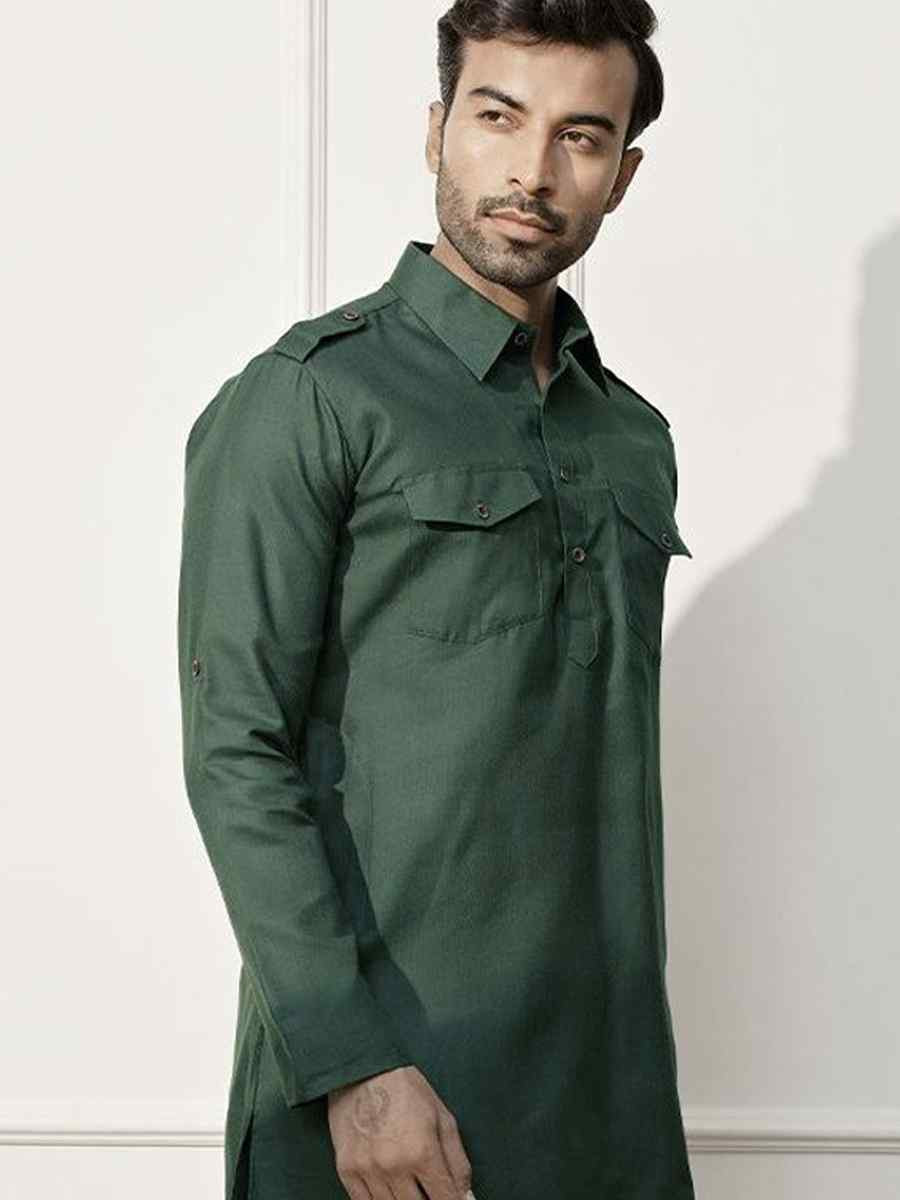 Green Dhupion Art Silk Plain Party Wedding Kurta