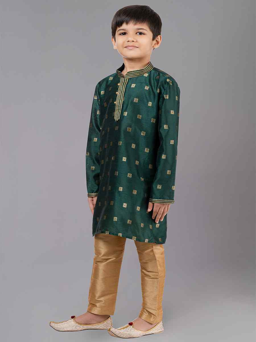 Green Dhupion Silk With Jacquard Embroidered Festival Traditional Kurta Pyjama Boys Wear