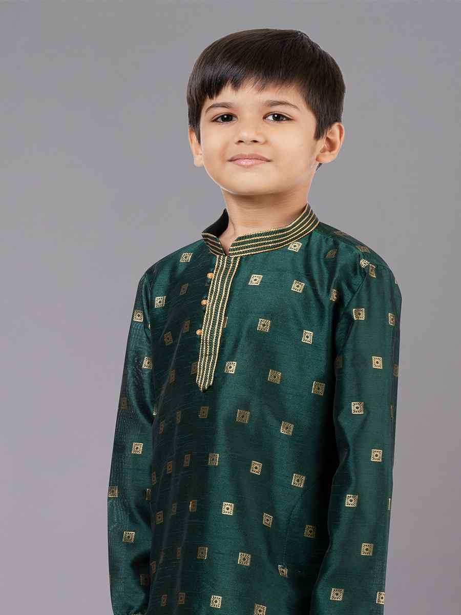 Green Dhupion Silk With Jacquard Embroidered Festival Traditional Kurta Pyjama Boys Wear