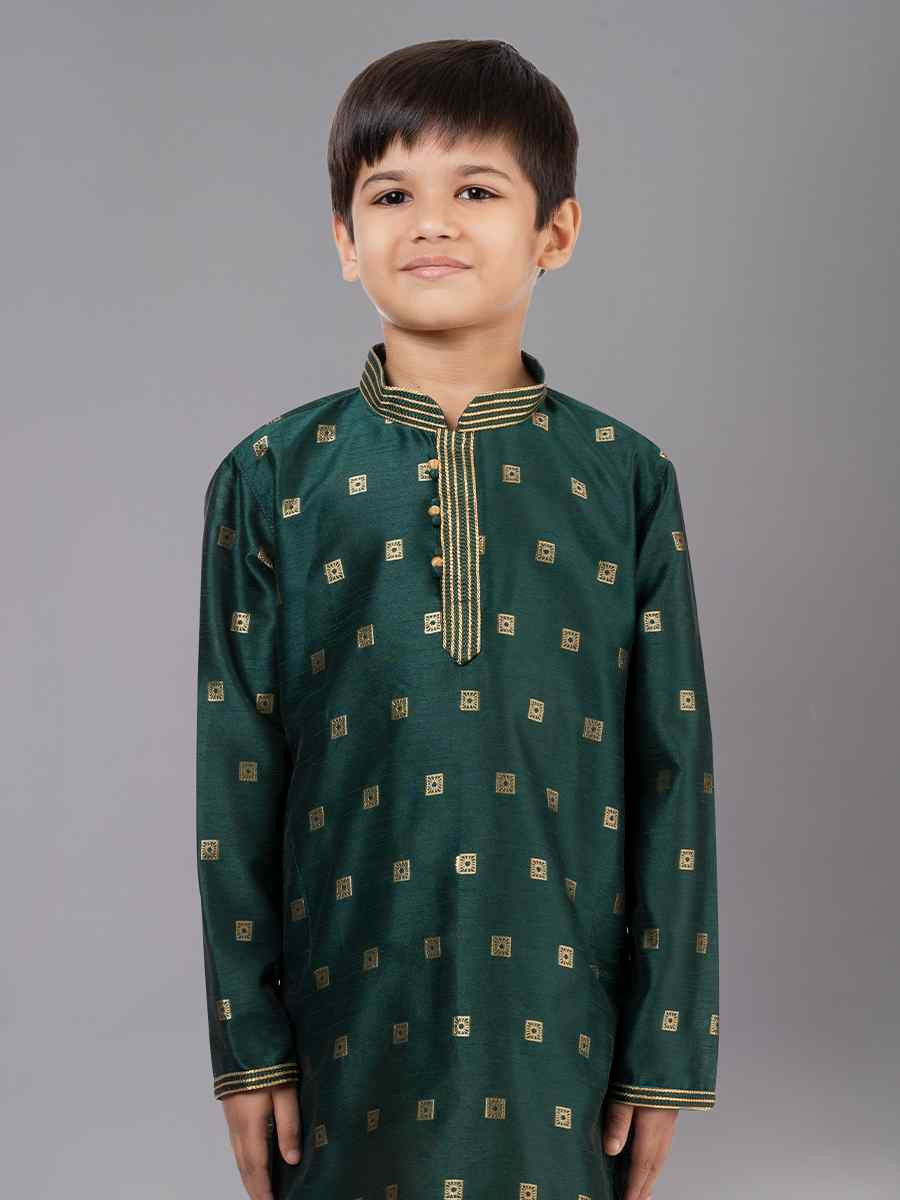 Green Dhupion Silk With Jacquard Embroidered Festival Traditional Kurta Pyjama Boys Wear