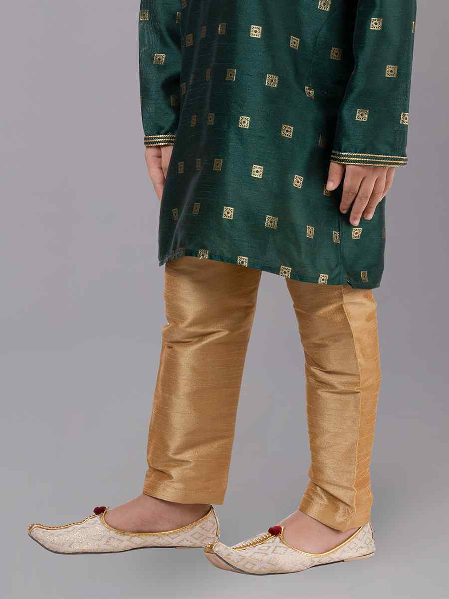 Green Dhupion Silk With Jacquard Embroidered Festival Traditional Kurta Pyjama Boys Wear