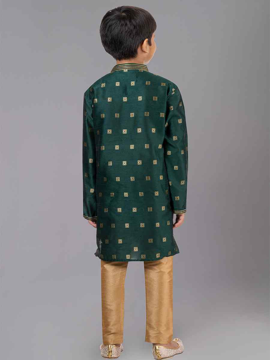 Green Dhupion Silk With Jacquard Embroidered Festival Traditional Kurta Pyjama Boys Wear