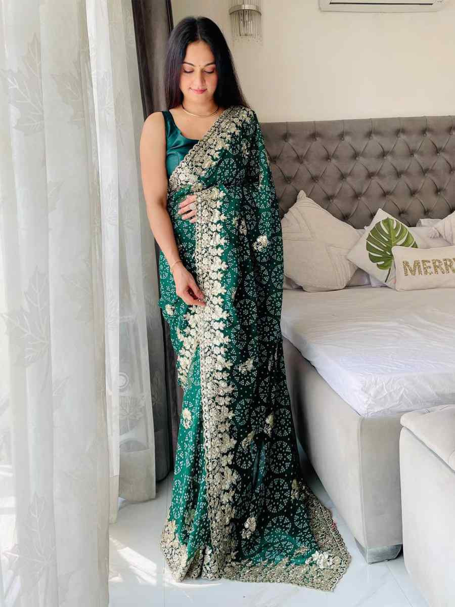 Green Digital Georgette Embroidered Festival Wedding Fancy Heavy Border Saree