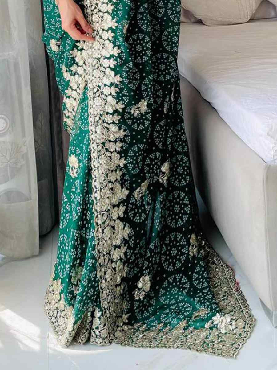 Green Digital Georgette Embroidered Festival Wedding Fancy Heavy Border Saree