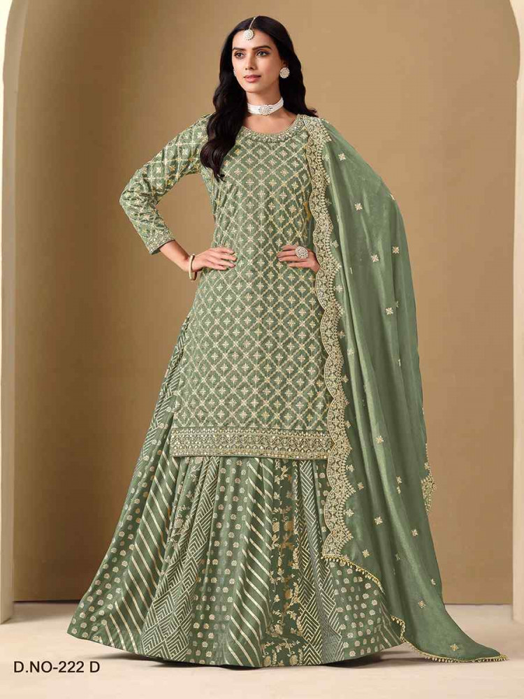 Green Dola Jacquard Embroidered Reception Wedding Kurti Lehenga Choli