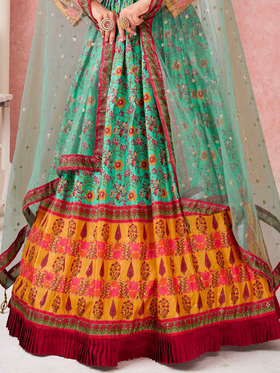 Green Dola Silk Embroidered Party Gown
