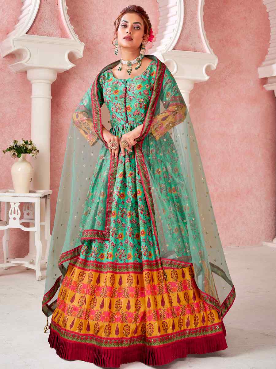 Green Dola Silk Embroidered Party Gown