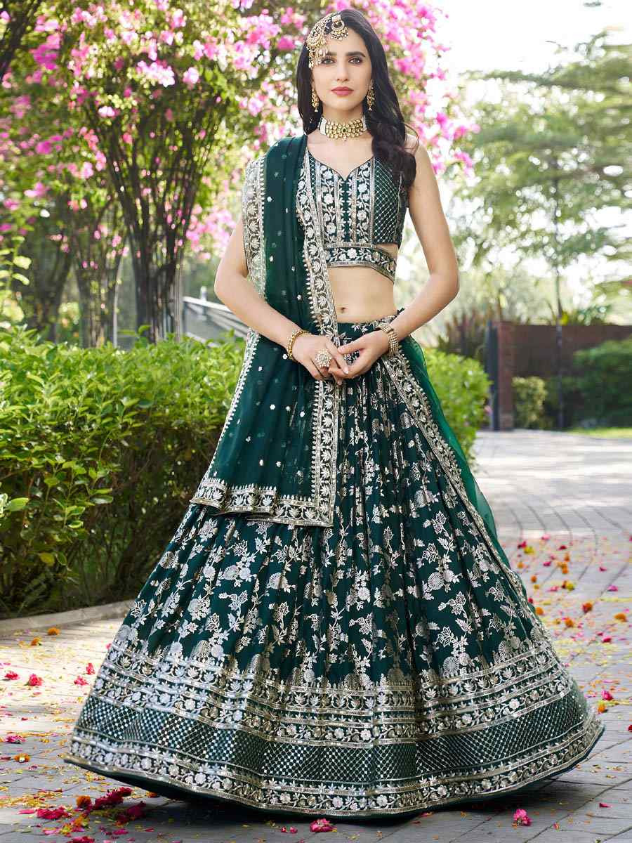 Green Dola Silk Jacquard Embroidered Reception Wedding Bridal Lehenga Choli