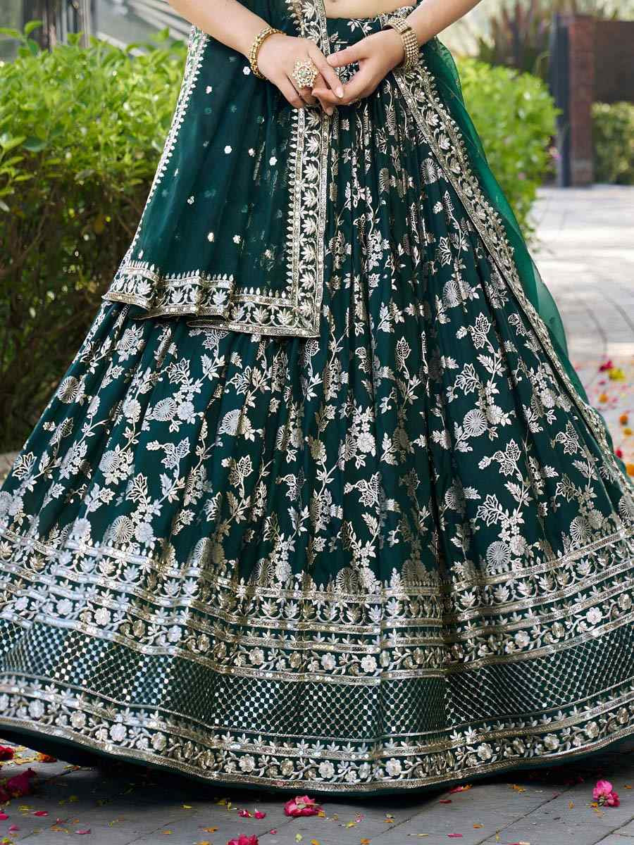 Green Dola Silk Jacquard Embroidered Reception Wedding Bridal Lehenga Choli